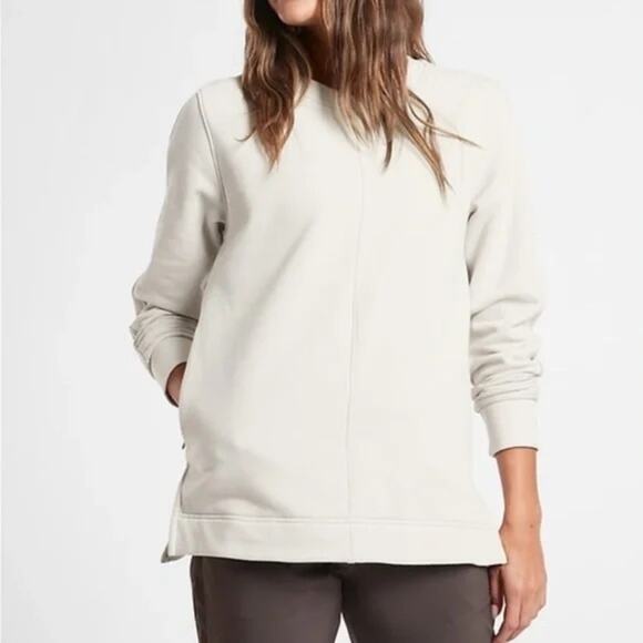 Athleta Retroplush Crewneck Sweatshirt Pullover Beige Neutral Size Small - Picture 1 of 6